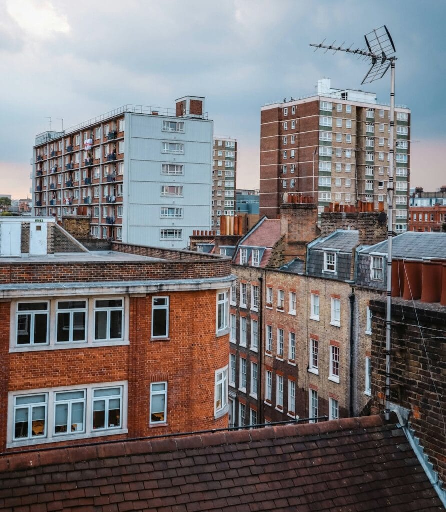 View of residential buildings in London, showcasing property management opportunities for short and long-term lets. MX Lettings Property Managers London
